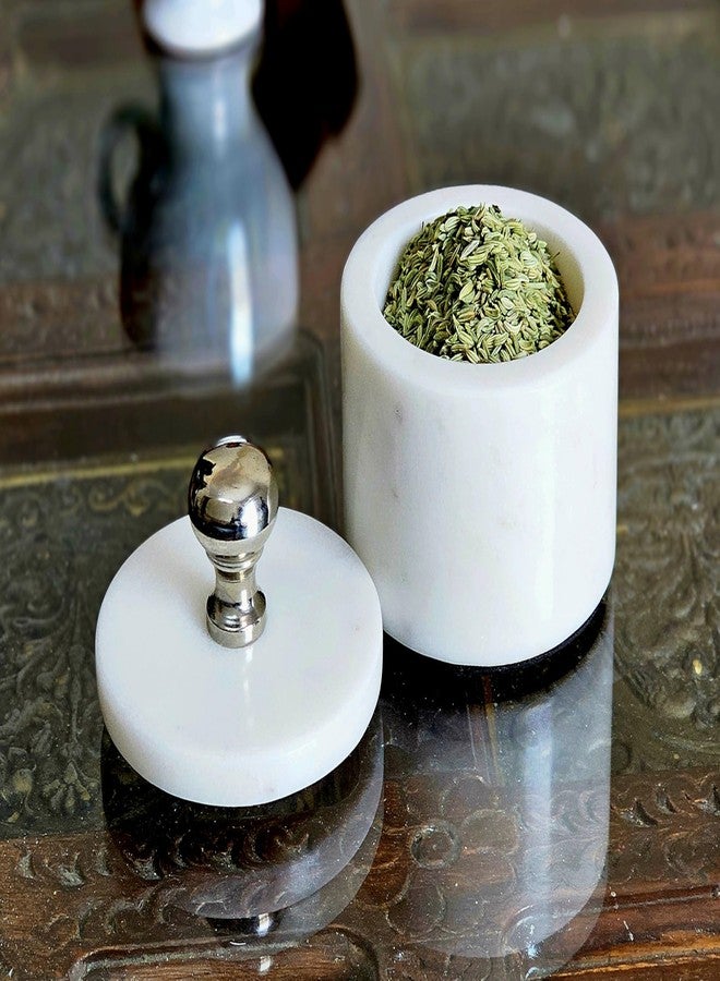KLEO Marble Salt and Spice Holder with Lid | Small Container | Stone Salt Box/Canister for Kitchen and Dining | Saunf Holder (White) - Image 3